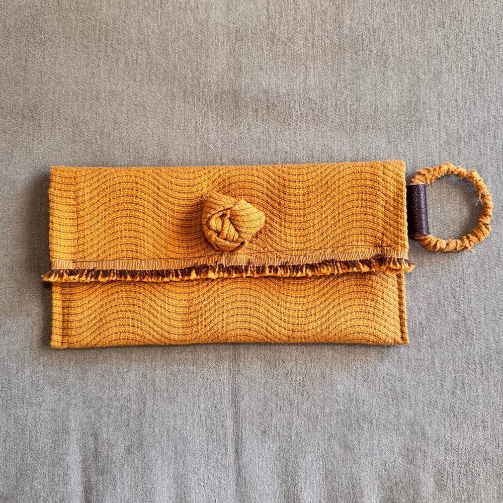 Vintage Golden Yellow Textured Boho Style Clutch